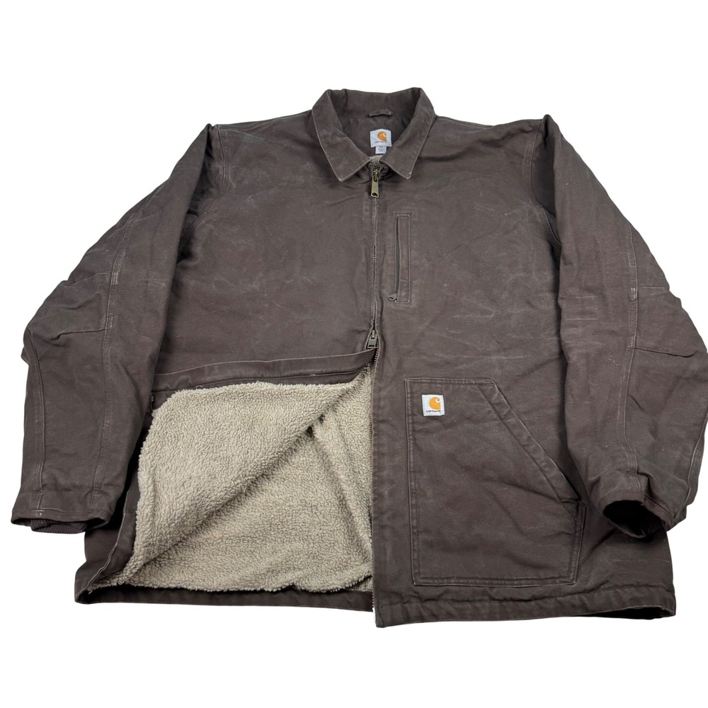 Carhartt 104293 DKB Bartlett Sandstone Duck Sherpa Lined Jacket Mens 3XL Tall